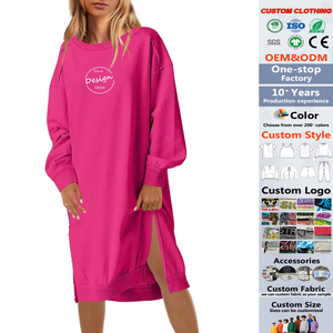 Vendita calda <span class=keywords><strong>felpa</strong></span> con cappuccio a spacco lungo oversize con cappuccio a manica lunga con Logo personalizzato Casual taglie forti da donna abiti con cappuccio - Product Image 1