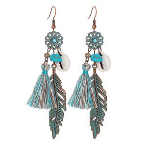 Feather <b>Drop</b> Earrings Alloy Antique <b>Bronze</b> Plated Bohemia Style Women's Party Jewelry - Product Image 5