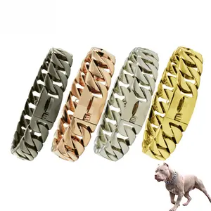 32mm stainless steel cast chain high-grade bare body pet collar lock head buckle dog collar Tuhao dog lead rope