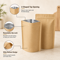 Sachet Doypack en papier kraft doublé de papier aluminium réutilisable, qualité alimentaire, anti-humidité et anti-poussière, pour grains de café, sac en papier personnalisé