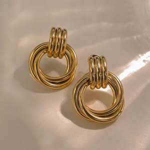 Orecchini Pendenti EManco in <span class=keywords><strong>Acciaio</strong></span> <span class=keywords><strong>Chirurgico</strong></span> Placcato Oro 18K, Impermeabili, con Nodo Grosso e Cerchio, Gioielli Moda Donna - Product Image 6