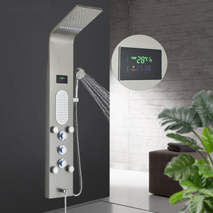 Panneau <span class=keywords><strong>de</strong></span> <span class=keywords><strong>douche</strong></span> cascade LED Affichage numérique Massage Spa Jets <span class=keywords><strong>Colonne</strong></span> <span class=keywords><strong>de</strong></span> <span class=keywords><strong>douche</strong></span> avec douchette Bec <span class=keywords><strong>de</strong></span> baignoire Robinet - Product Image 1