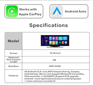 Mới 10.26inch Carplay Android 10 Car DVR 8core 4 gam Mạng ADAS GPS FM Dash Cam Video Recorder Wifi BT G-Sensor Dashcam - Product Image 3