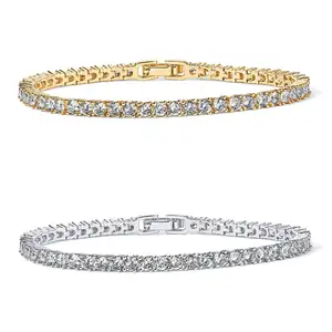 Wholesale Alloy 4mm Diamond Bracelet Women Gift Gold Silver Single Tennis Bracelets