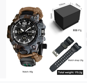 Montre tactique robuste DFS10 pour hommes, survie en plein air, 23 en 1, avec allume-feu, boussole, bracelet en corde tressée, lampe torche, sifflet, outils T - Product Image 6