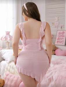 Lingerie <span class=keywords><strong>pour</strong></span> femmes, robe babydoll transparente à volants froncés sans fil, nuisettes sexy avec string, tenues de strip-teaseuse - Product Image 3