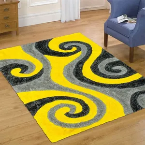 160x230cm yellow modern design fancy 3d polyester shaggy carpets from china