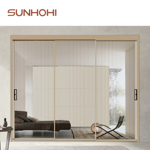 SUNHOHI cadre invisible <span class=keywords><strong>lunette</strong></span> étroite porte coulissante en aluminium grand champ de vision triple tringlerie portes coulissantes en verre pour les maisons - Product Image 5