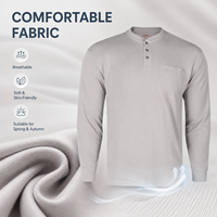 Chemise Henley à manches longues pour homme, avec poche, respirante, durable, antibactérienne, décontractée, uniforme de travail, couleur unie, Spandex/Nylon