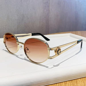 Nouvelles lunettes de soleil rétro ovales en métal à monture complète avec verres PC protection UV400, branches creuses, unisexe, pour sports de plein air - Product Image 6