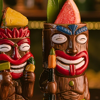 Mug en céramique minimaliste Tiki hawaïen, cadeau d'affaires, tasse à cocktail, vaisselle de bar gravée, compatible micro-ondes et lave-vaisselle, réutilisable