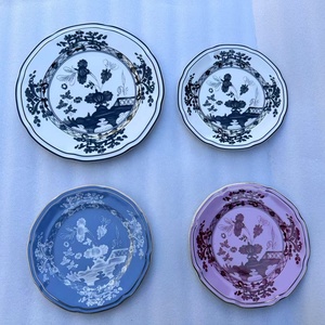 Piring dan Set Keramik bentuk bergelombang, Set piring makan malam tulang cetak bunga Vintage untuk pernikahan - Product Image 2