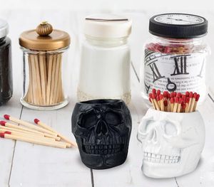Match Holder With Striker White and Black Skull Match Cloche Matches in a Jar With Striker - Product Image 4