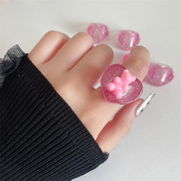 Koreanischer Harz-Schleifenring, süßer, glitzernder, pinker Acrylring, Schmuck für Damen und Mädchen, Sommer-Strand-Accessoires