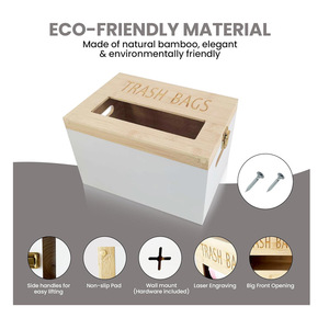 Bamboo Trash Bag <b>Storage</b> Box <b>Wall</b> <b>Mounted</b> Rectangle Punch Free Polished Finish - Product Image 4