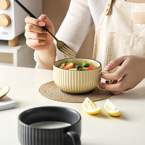 Taza de cerámica con rayas verticales mate para el hogar, vaso Simple de gran capacidad para beber, taza de <span class=keywords><strong>desayuno</strong></span> de avena, disponible - Product Image 2
