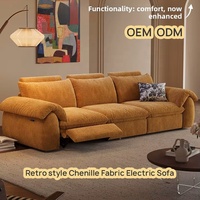 Sofá Eléctrico de Tres Plazas con Diseño Vertical, Tapizado en Chenille Retro-Vintage, Esponja de Alta Densidad, Tela Lavable y Completamente Desmontable