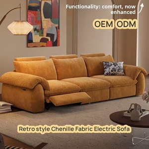 Canapé électrique trois places à disposition verticale, style rétro-vintage, revêtement en chenille, éponge haute densité, entièrement démontable et lavable. - Product Image 1