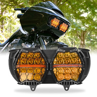 Phare double pour moto, projecteur LED hexagonal de 7 pouces avec grille en maille et barre ambre pour Harley Road Glide Bagger