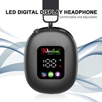 Headset Dinamis Nirkabel AKZ616BT RGB dengan Layar Digital, Suara Hi-Fi ENC, Model Baru Pribadi, Headset On-Ear untuk Membaca Kartu