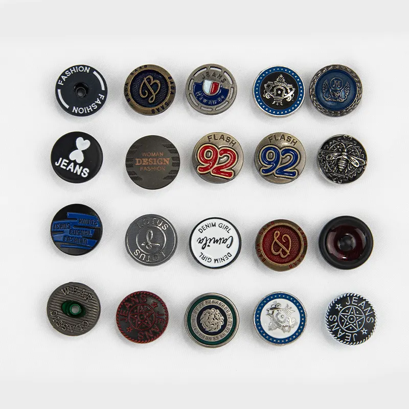 Yüksek kalite özel logo zamak tack özel denim metal ceket düğmesi özel perçin düğmeleri jean düğmeleri kumaş düğmesi kot