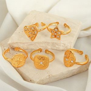 Novo Exquisite Coração Aberto <span class=keywords><strong>Star</strong></span> Ring 18K Anel De Ouro Não Tarnish Impermeável Moda Jóias De Aço Inoxidável para Mulheres Presente - Product Image 2