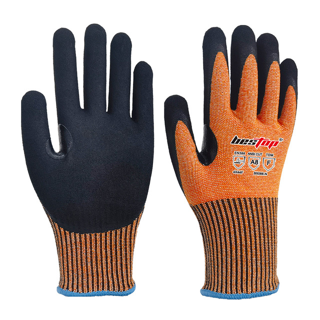 Seeway ANSI A8 Cut Resistant Gloves HPPE Steel Wire Reinforced Nitrile Coated for Heavy Metal and Glass Handling