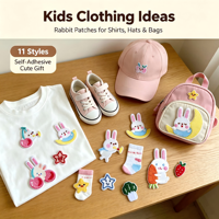 Lot de 11 patchs thermocollants en forme de lapin pour vêtements d'enfants, chapeaux, sacs, chaussettes, usage quotidien pour cadeaux DIY, activités commerciales et décoration