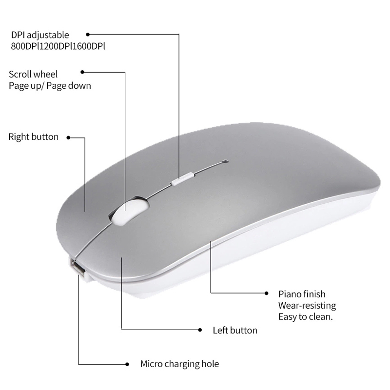 Прямая продажа с фабрики, ультратонкая Беспроводная мини-мышь, перезаряжаемая фотоэлектрическая компьютерная беспроводная мышь 2,4G, дизайн кнопки отключения звука
