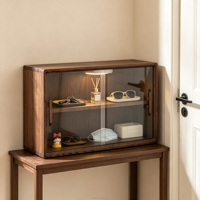 Vitrine de présentation en noyer massif, grain de bois naturel, avec portes vitrées et étagère de rangement, pour présentation en magasin, vente en gros directe usine