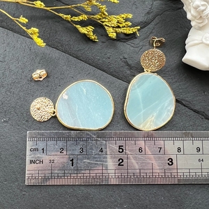Boucles d'oreilles en forme de tranches de pierres précieuses pour femmes, nouveaux designs à la mode, pendentif en forme d'épidote naturelle, jaspe, quartz rose, cristal, or, clous d'oreilles - Product Image 5