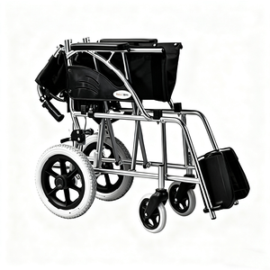 Comodidad portátil para discapacitados Marco de aluminio Reposabrazos fijo ligero Almohadilla de PU Silla de ruedas plegable manual 100kg Capacidad de carga 6 "PVC - Product Image 4