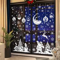 Autocollant de fenêtre de Noël en vinyle sans colle, film statique écologique, imperméable, Père Noël, rennes, flocons de neige, décoratif pour fenêtre