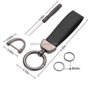 Porte-clés de voiture personnalisable avec rotation à 360 degrés avec <span class=keywords><strong>double</strong></span> anneaux en cuir de vachette en alliage de zinc avec logo armorié - Product Image 2