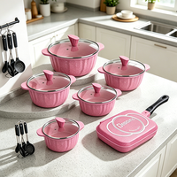 Ensemble de 21 ustensiles de cuisine en aluminium antiadhésif de qualité supérieure, casseroles et poêles en granit rose, compatibles avec l'induction, ustensiles de cuisine