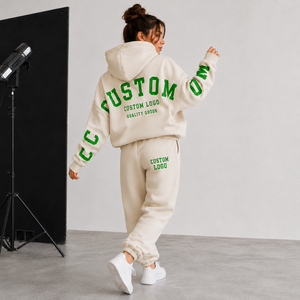 Conjunto de <span class=keywords><strong>Sudadera</strong></span> con <span class=keywords><strong>Capucha</strong></span> y Pantalones Deportivos de Dos Piezas Tejidos para Mujer con Logotipo Personalizado, Transpirable y Antipilling - Product Image 3