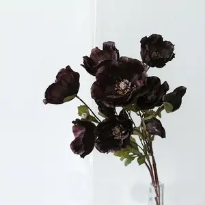 H-021 Wholesale New Design 3 heads black poppy flower for patio proch dining table event party decoration