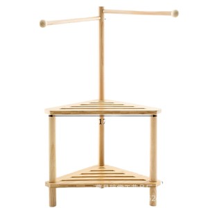 Tabouret de douche en bois Qiongtang, étagère de rangement multi-niveaux pour salle de bain avec barre porte-serviettes, couleur bois naturel - Product Image 2