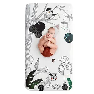 Kain Kasa Katun Organik Motif Reaktif Sprei Ranjang Bayi Set Seprai Bambu Bantalan Berubah untuk Bayi Bermain dan Lembar