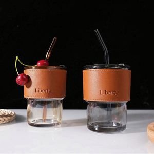 Taza Infantil Personalizada con Diseño de Dibujos Animados, 400 ml, Vidrio Grueso Ecológico, Reutilizable, con Tapa y Pajita, Estilo Nórdico Moderno, para Café, Té y Agua - Product Image 1