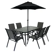 Außen terrasse Esstisch aus Stahl und 6 stapelbare Stühle Garten Bistro Möbel mit Regenschirm