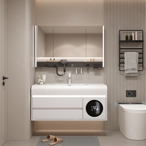 Minimalist Milk Oil Wind Rock Ceramic Integrated Basin Intelligent <b>Mirror</b> <b>Wall</b> Hanging Bathroom Cabinet - Product Image 2