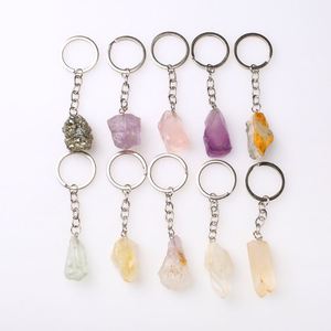 Porte-clés en pierre brute naturelle de quartz rose, cristal de guérison, breloque de mode, pendentif en cristal, pour cadeau - Product Image 3