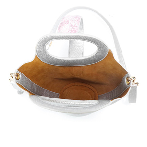 Sac seau à poignée anneau en cuir PU argenté métallisé, personnalisable avec logo, très tendance, sac à bandoulière pour femme - Product Image 6