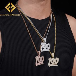 Colgante de Joyería Hip Hop con Incrustaciones de Moissanita Personalizado de Gran Tamaño, con el Número 100, Moissanita VVS, Plata de Ley 925 - Product Image 6