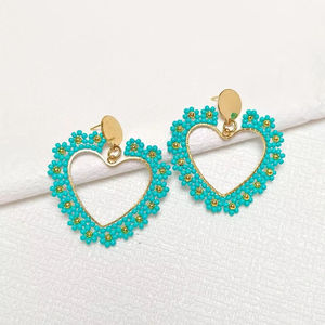 ต่างหูห่วงรูปหัวใจทำจากแก้วสแตนเลสของใหม่ของแท้ลูกปัดข้าวถักมือแฟชั่นระดับไฮเอนด์รูปทรงความรัก - Product Image 6