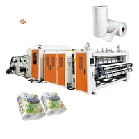 Machine de laminage et de rembobinage de rouleaux de serviettes de cuisine contrôlée par PLC avec perforation et queue collée