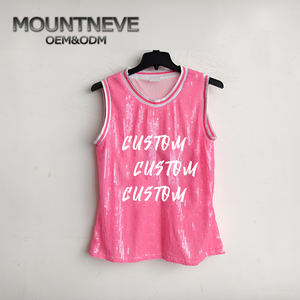 Maillot de basketball à sequins personnalisé sans manches, streetwear, nom et numéro d'équipe, OEM ODM, logo surdimensionné, t-shirt de sport, scintillant pour les fêtes - Product Image 1