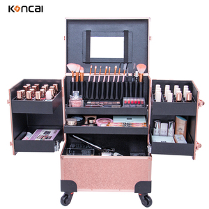 KONCAI Professional <span class=keywords><strong>Cosmetic</strong></span> Box Rose Gold Nail Tattoo Rolling Maquiagem Case on Wheels Multi-Function Beauty Trolley Suitcase - Product Image 2