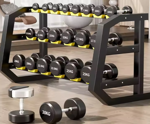 Haltères lourds de 10 kg et 25 kg pour salle de sport commerciale, haltères en caoutchouc noir recouverts de PU pour l'entraînement des bras - Product Image 5